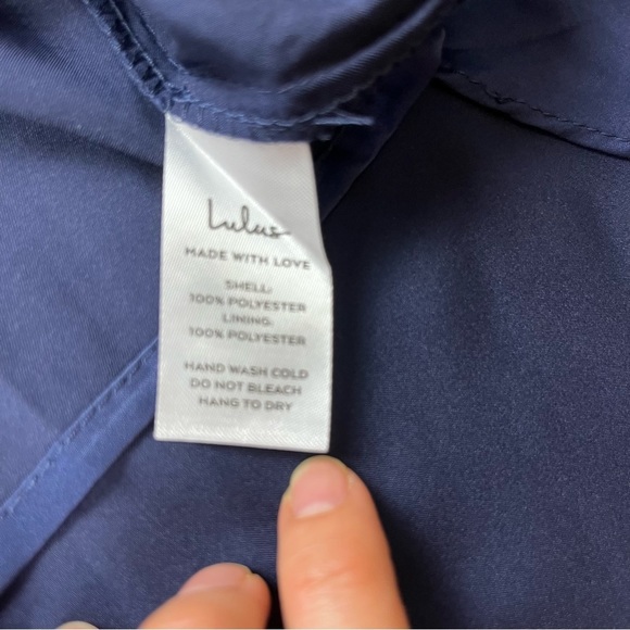 Lulus Navy Blue Satin One-Shoulder Asymmetrical Midi Dress size Small NWT - Picture 6 of 16